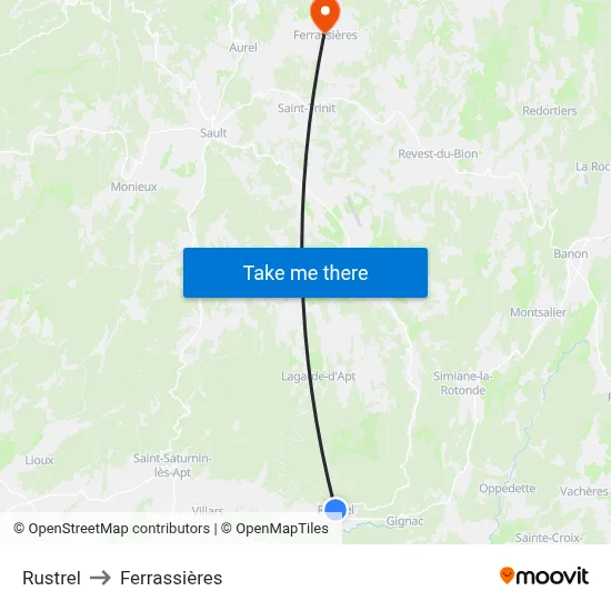 Rustrel to Ferrassières map