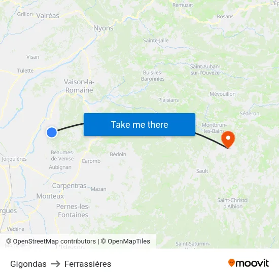 Gigondas to Ferrassières map
