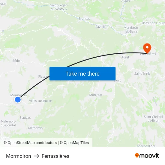 Mormoiron to Ferrassières map