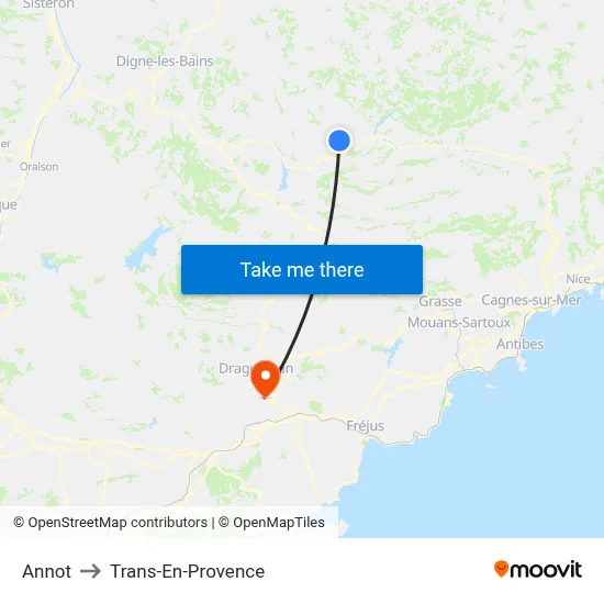 Annot to Trans-En-Provence map