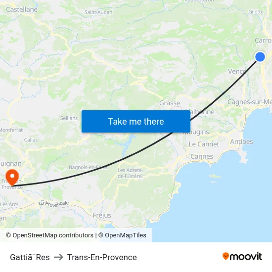 Gattiã¨Res to Trans-En-Provence map