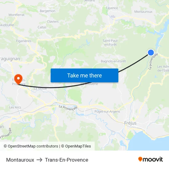 Montauroux to Trans-En-Provence map