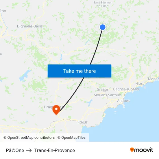 Pã©One to Trans-En-Provence map