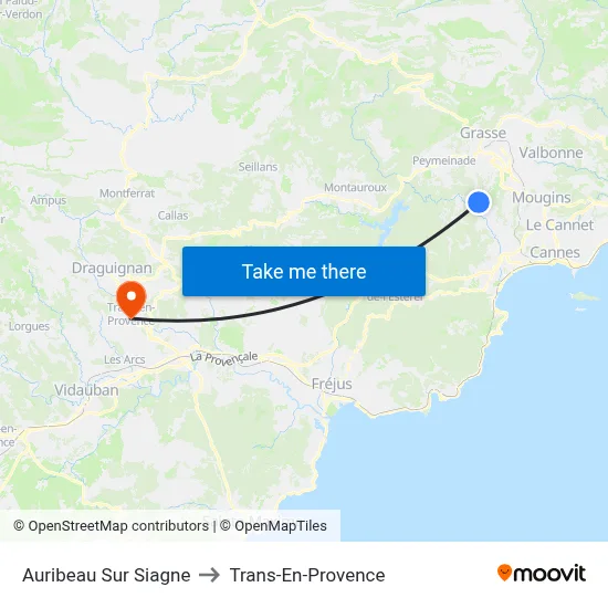 Auribeau Sur Siagne to Trans-En-Provence map