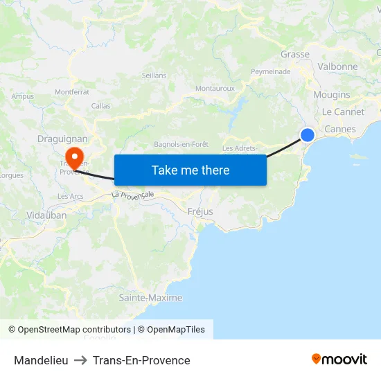Mandelieu to Trans-En-Provence map