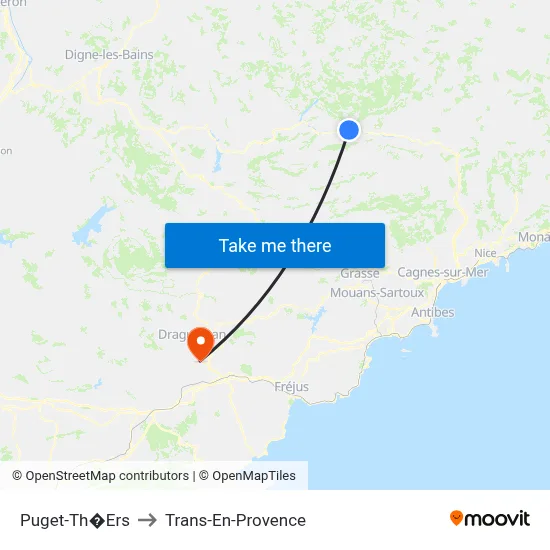 Puget-Th�Ers to Trans-En-Provence map