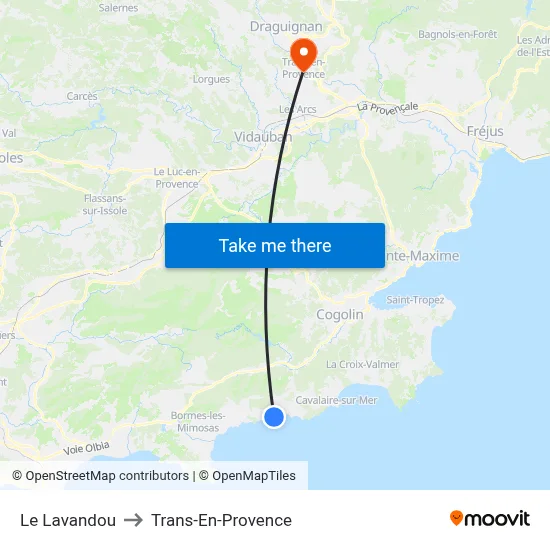 Le Lavandou to Trans-En-Provence map
