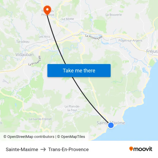 Sainte-Maxime to Trans-En-Provence map