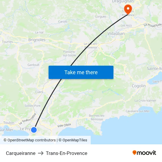 Carqueiranne to Trans-En-Provence map