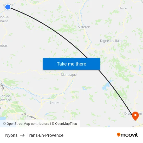 Nyons to Trans-En-Provence map