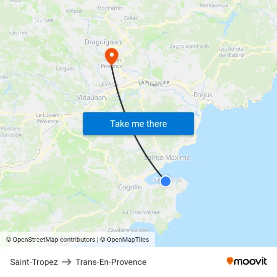 Saint-Tropez to Trans-En-Provence map