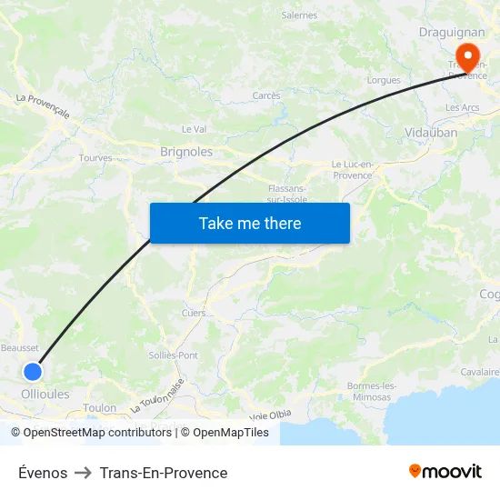 Évenos to Trans-En-Provence map