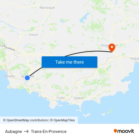 Aubagne to Trans-En-Provence map