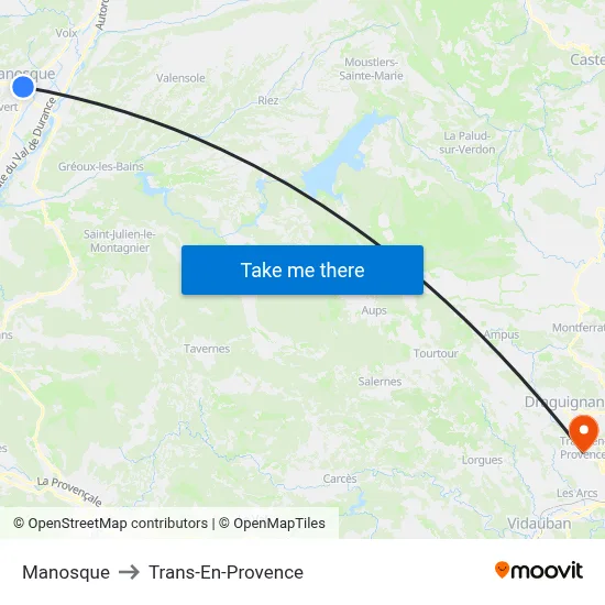 Manosque to Trans-En-Provence map