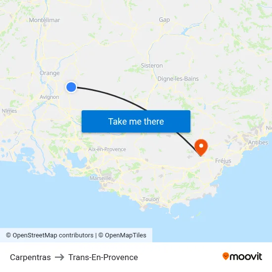 Carpentras to Trans-En-Provence map