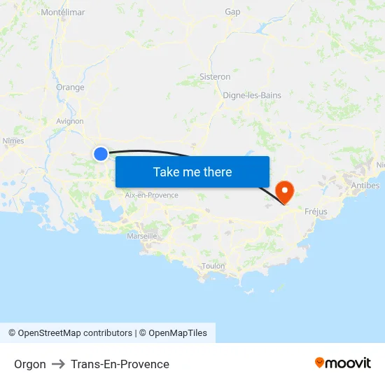 Orgon to Trans-En-Provence map