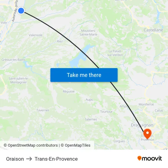 Oraison to Trans-En-Provence map