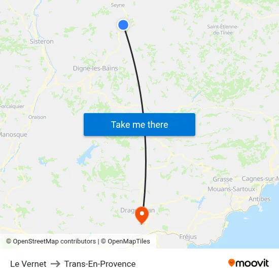 Le Vernet to Trans-En-Provence map