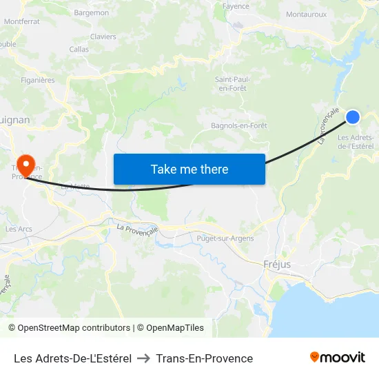 Les Adrets-De-L'Estérel to Trans-En-Provence map