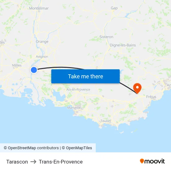 Tarascon to Trans-En-Provence map