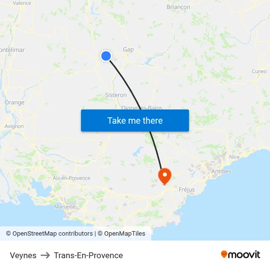 Veynes to Trans-En-Provence map