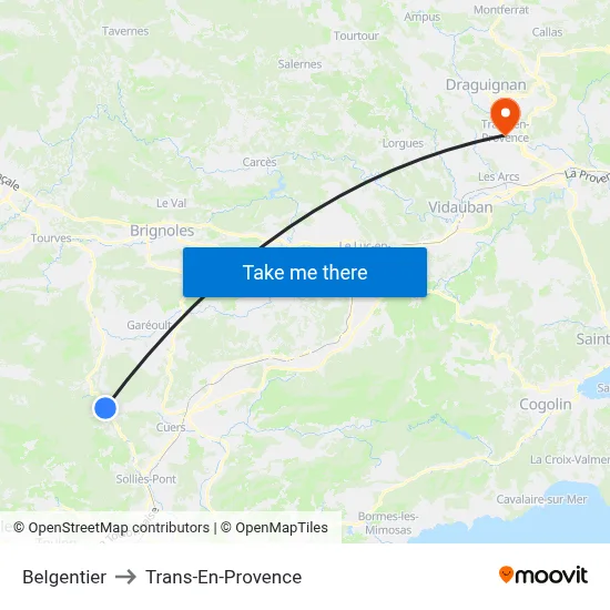 Belgentier to Trans-En-Provence map