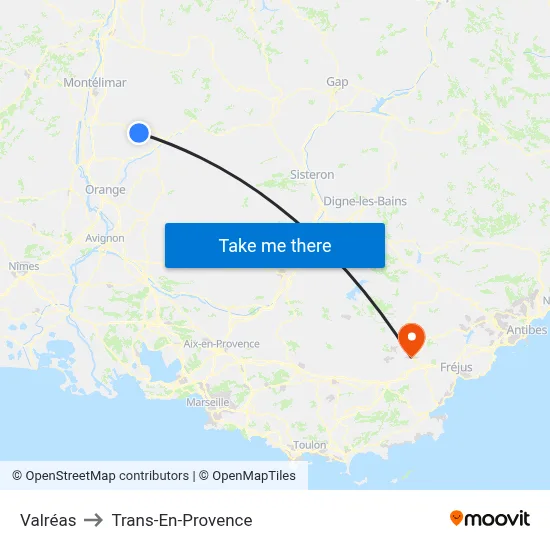 Valréas to Trans-En-Provence map