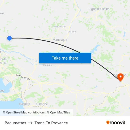 Beaumettes to Trans-En-Provence map