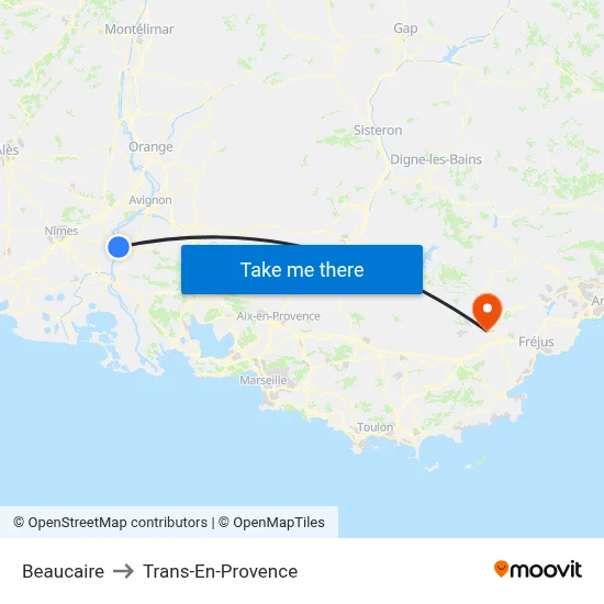 Beaucaire to Trans-En-Provence map