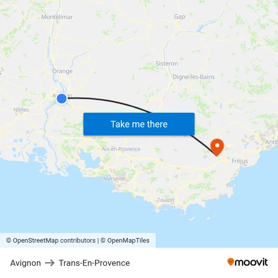 Avignon to Trans-En-Provence map