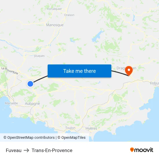 Fuveau to Trans-En-Provence map