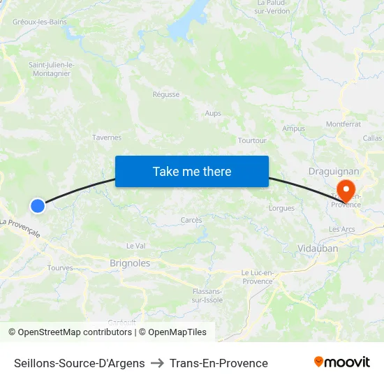 Seillons-Source-D'Argens to Trans-En-Provence map