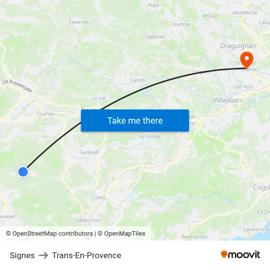 Signes to Trans-En-Provence map