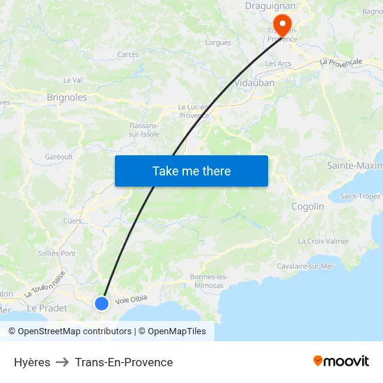 Hyères to Trans-En-Provence map