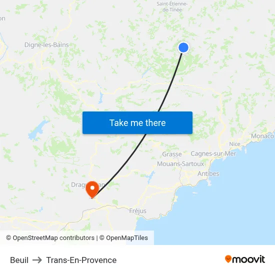 Beuil to Trans-En-Provence map