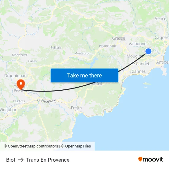 Biot to Trans-En-Provence map