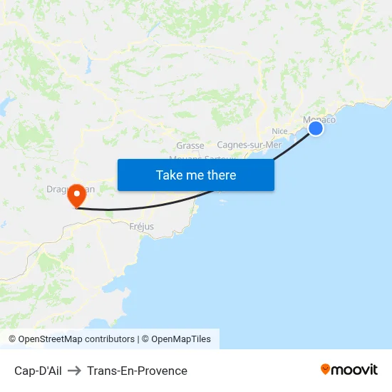 Cap-D'Ail to Trans-En-Provence map