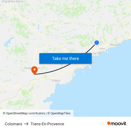 Colomars to Trans-En-Provence map