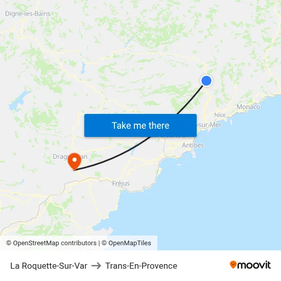 La Roquette-Sur-Var to Trans-En-Provence map