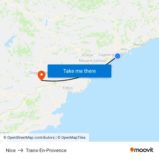 Nice to Trans-En-Provence map