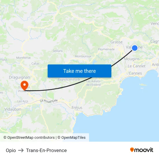 Opio to Trans-En-Provence map