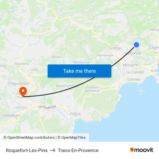 Roquefort-Les-Pins to Trans-En-Provence map