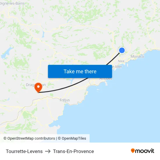Tourrette-Levens to Trans-En-Provence map