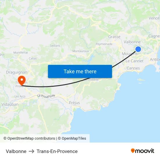 Valbonne to Trans-En-Provence map