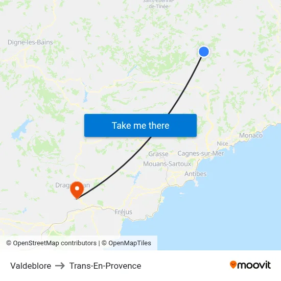 Valdeblore to Trans-En-Provence map
