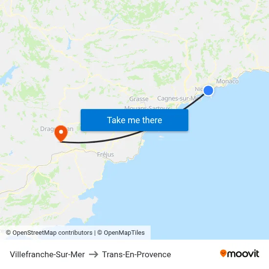 Villefranche-Sur-Mer to Trans-En-Provence map