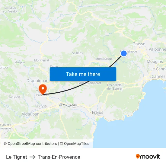 Le Tignet to Trans-En-Provence map