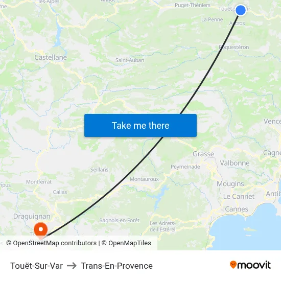 Touët-Sur-Var to Trans-En-Provence map