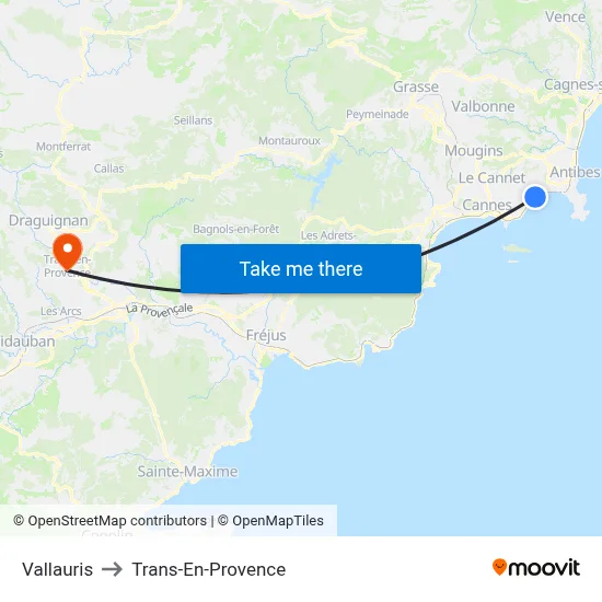 Vallauris to Trans-En-Provence map