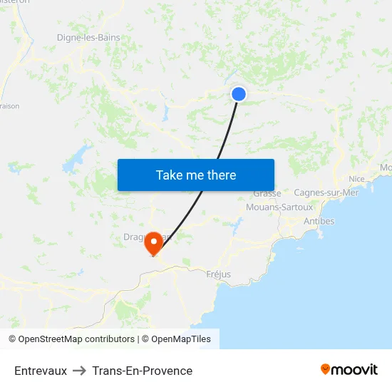Entrevaux to Trans-En-Provence map